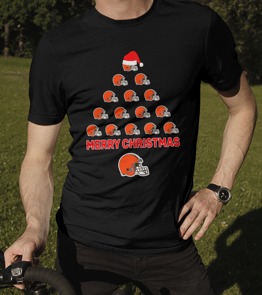 Merry Christmas Cleveland Browns Helmet Tree T-Shirt