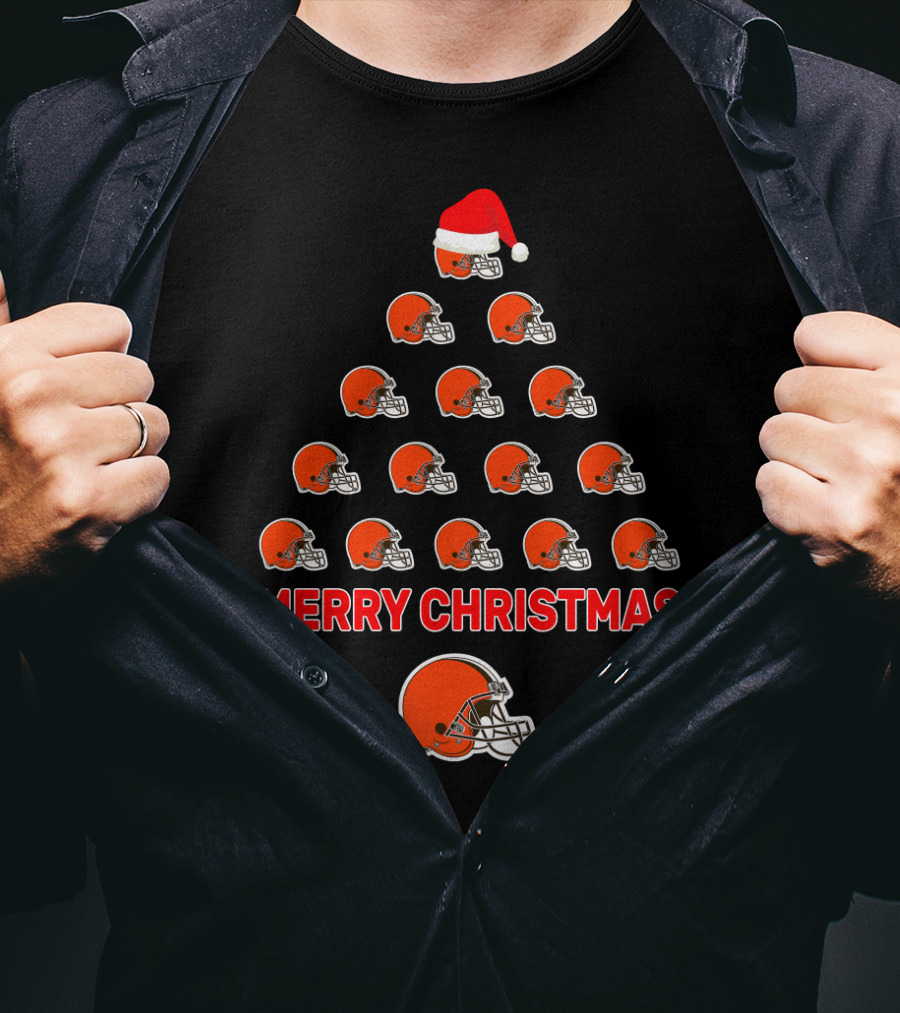 Merry Christmas Cleveland Browns Helmet Tree T-Shirt