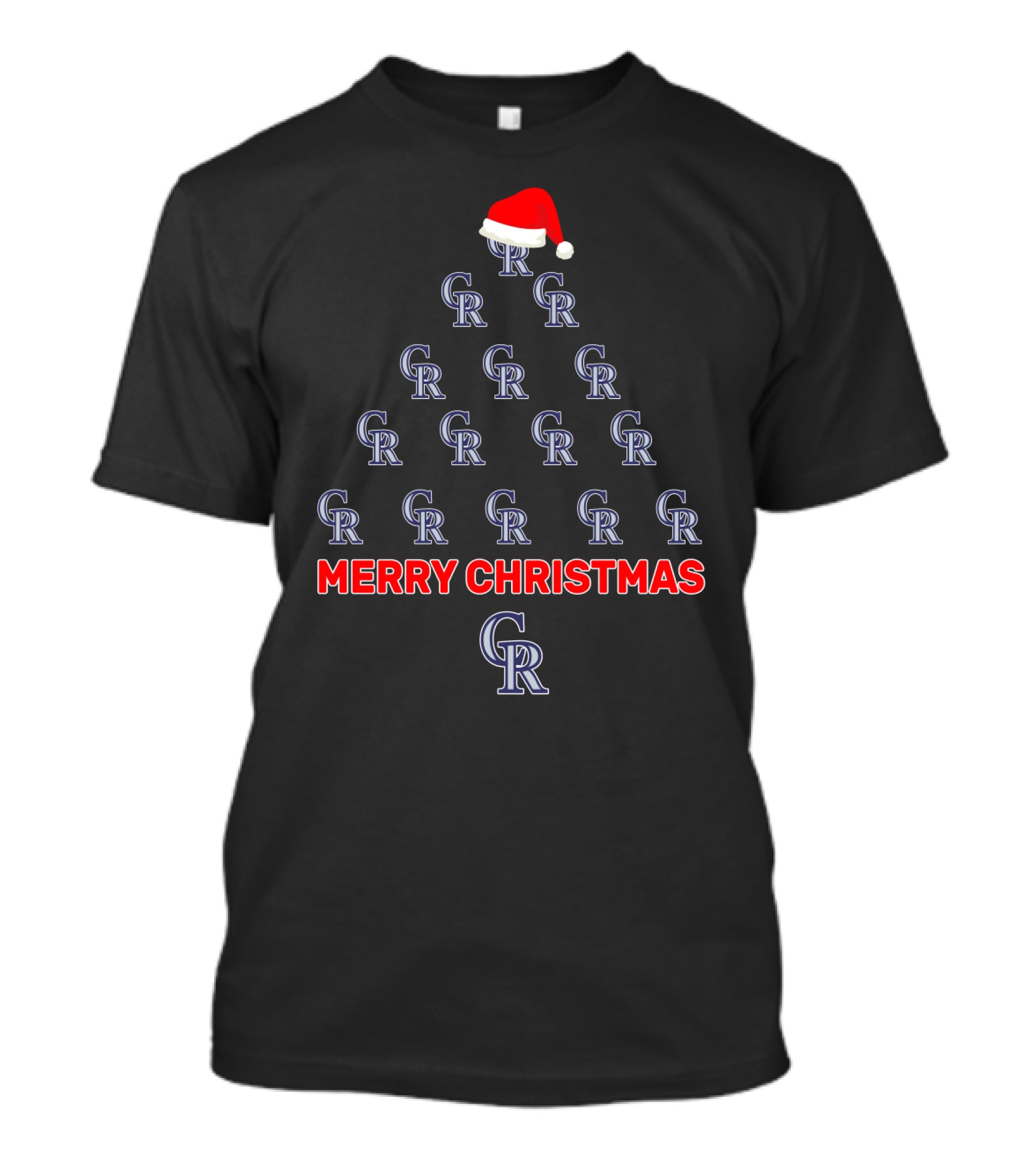 Merry Christmas Colorado Rockies Tree With Santa Hat T-Shirt