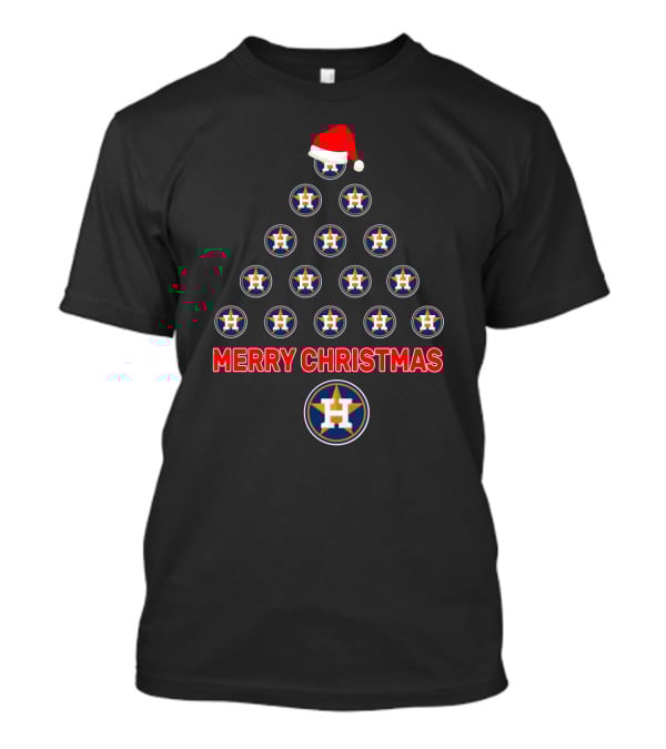 Merry Christmas Houston Astros Fans Tree With Santa Hat T-Shirt