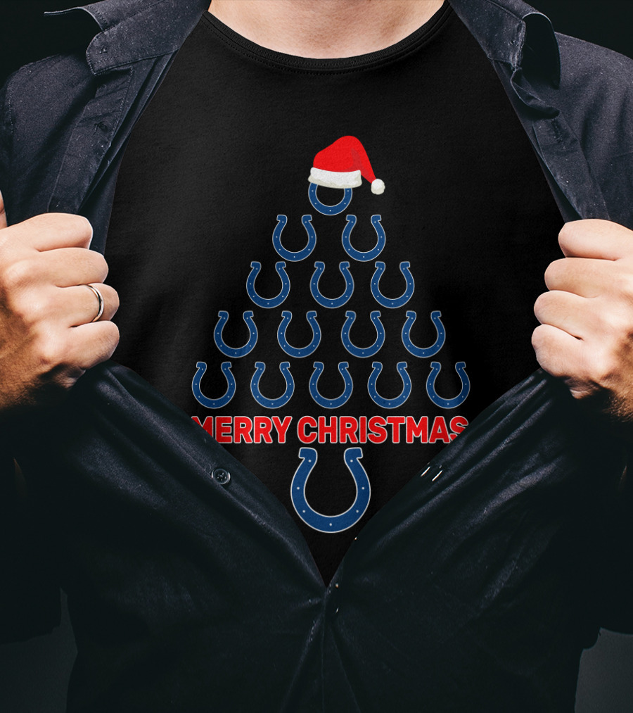 Merry Christmas Tree Indianapolis Colts Horseshoe Fan T-Shirt