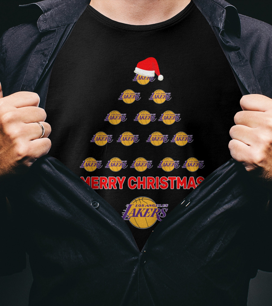 Merry Christmas Los Angeles Lakers Fans Tree Logo Santa Hat T-Shirt