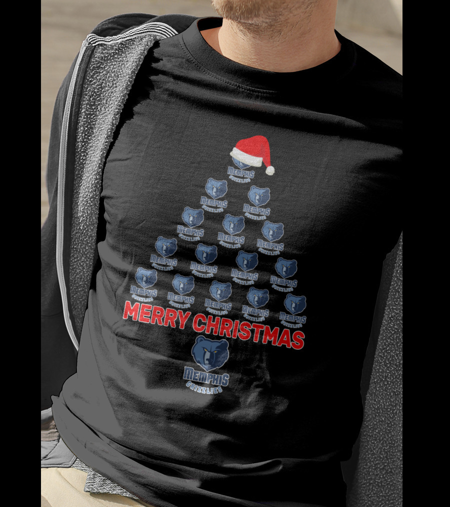 Merry Christmas Memphis Grizzlies Logo Tree With Santa Hat T-Shirt