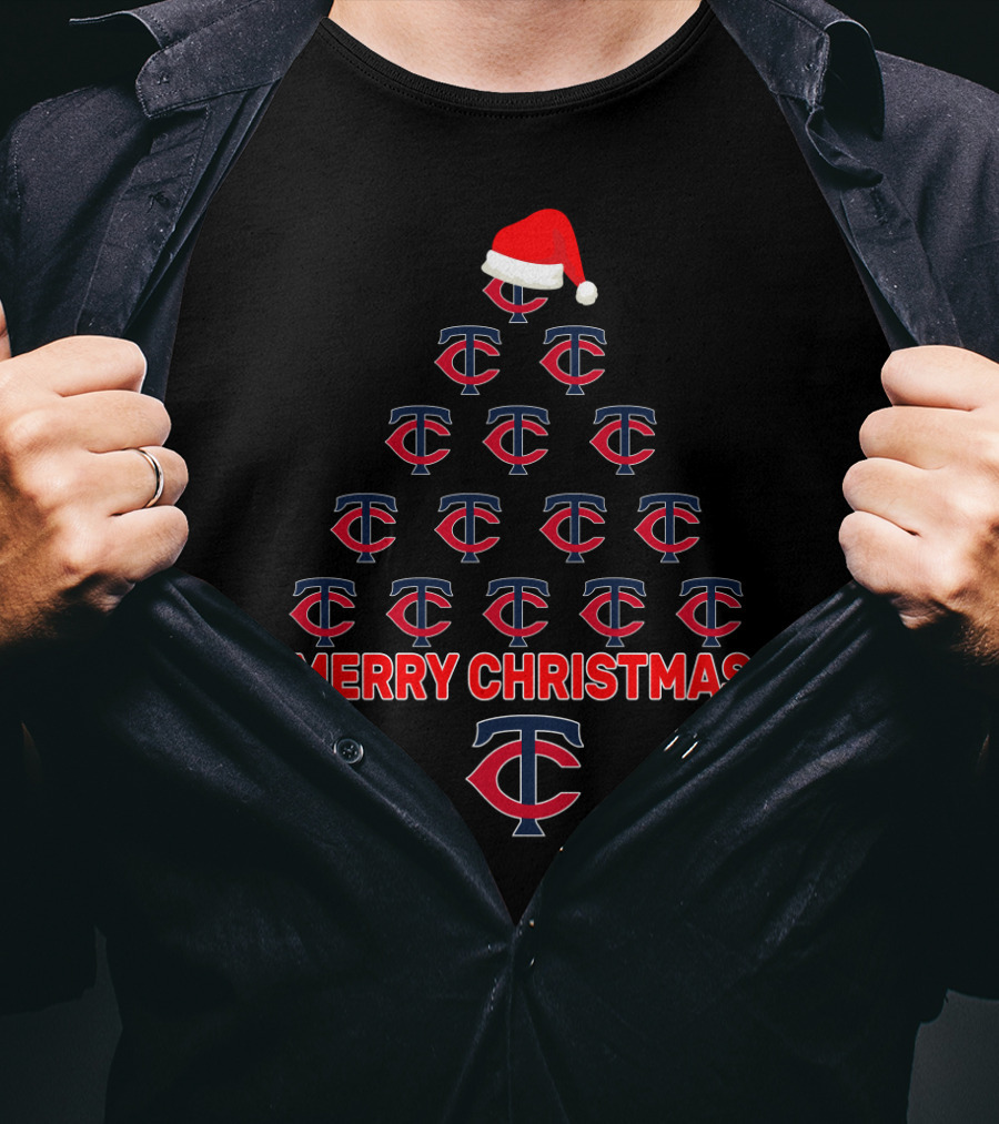 Merry Christmas Minnesota Twins Tree With Santa Hat T-Shirt