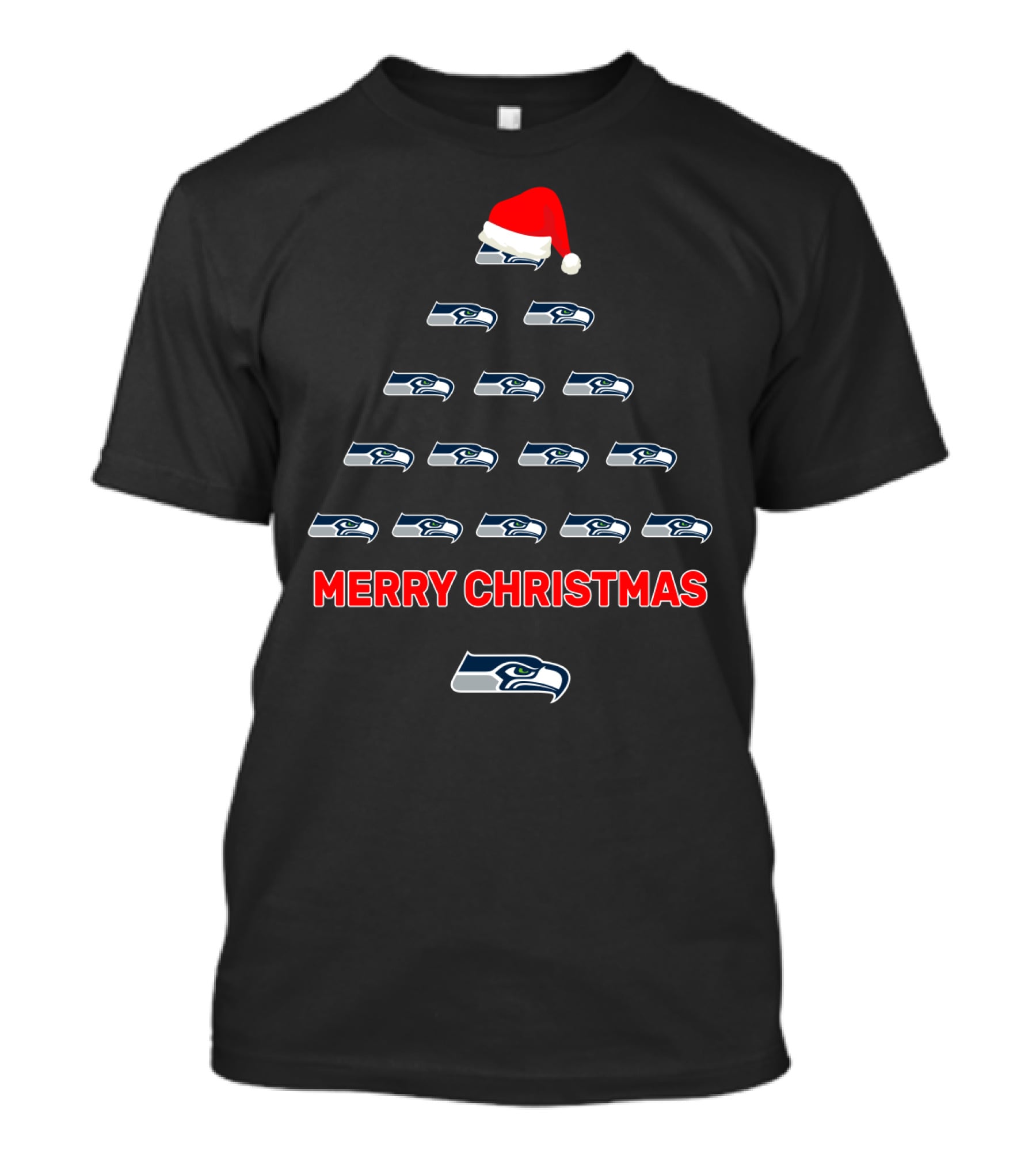 Merry Christmas Seattle Seahawks Logo Tree With Santa Hat T-Shirt
