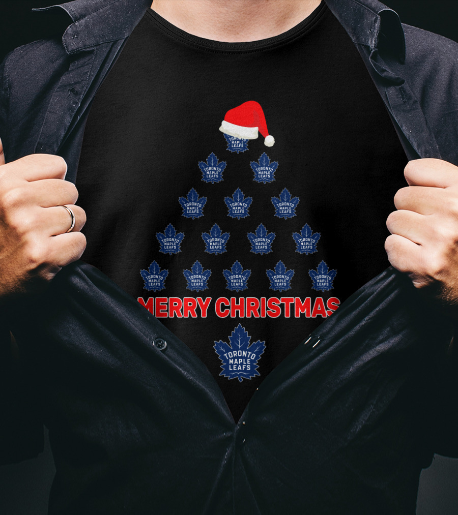 Toronto Maple Leafs Merry Christmas Tree With Santa Hat T-Shirt