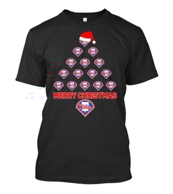 Philadelphia Phillies Logos Merry Christmas Tree With Santa Hat T-Shirt