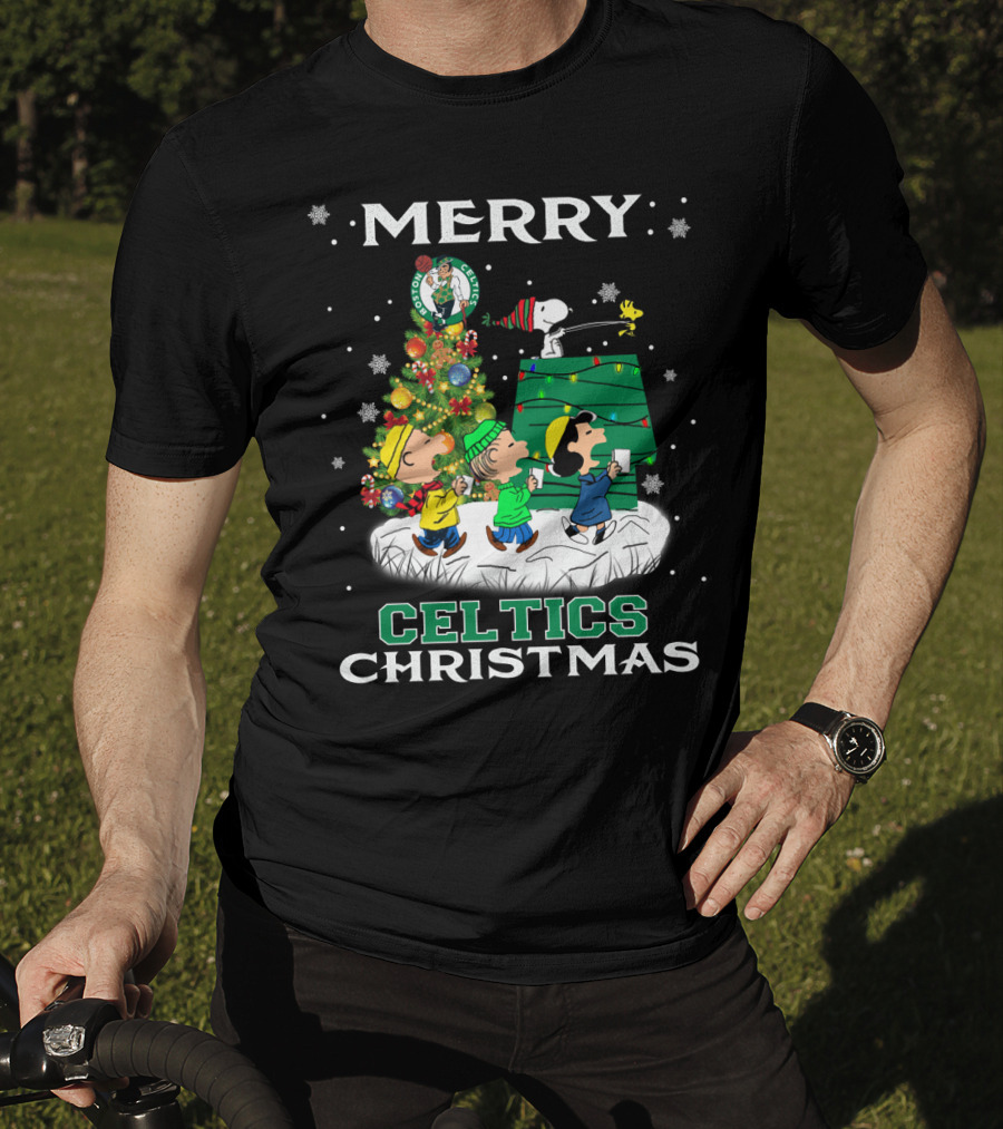 Merry Celtics Christmas Featuring Snoopy And Peanuts Gang T-Shirt