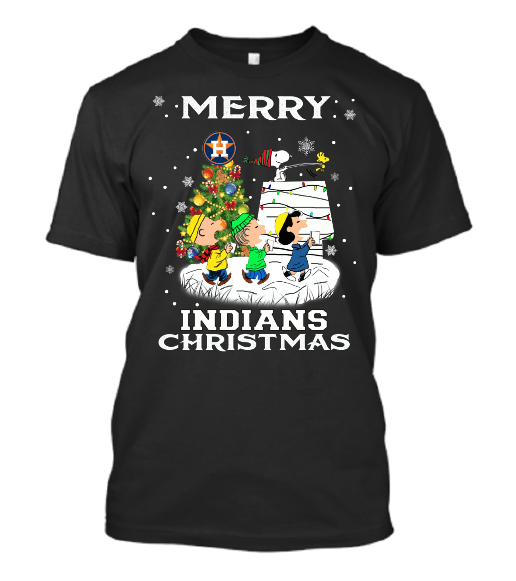 Merry Houston Astros Snoopy Fans Indians Christmas Holiday Cheer T-Shirt