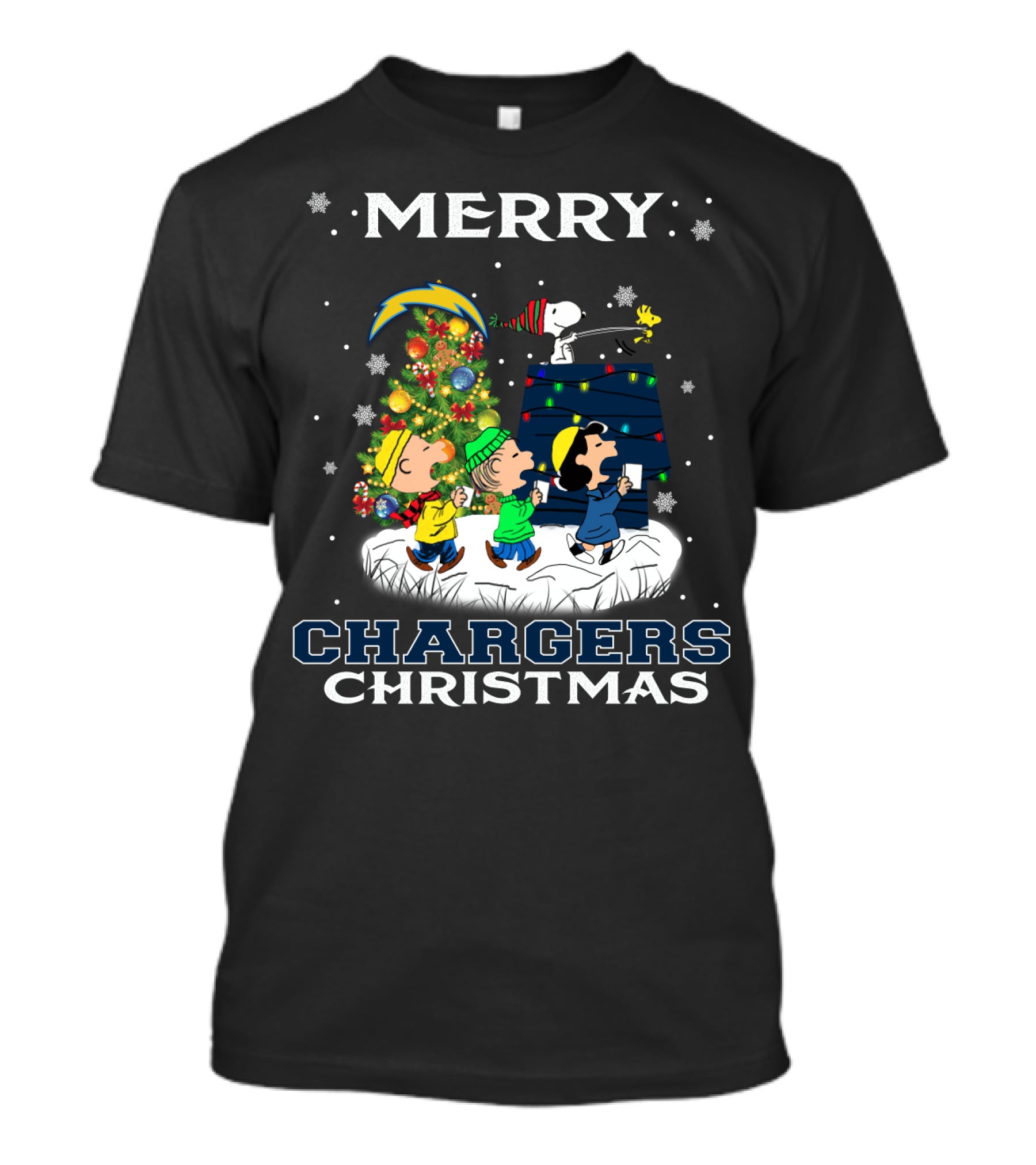 Merry Chargers Christmas Snoopy Peanuts Tree T-Shirt