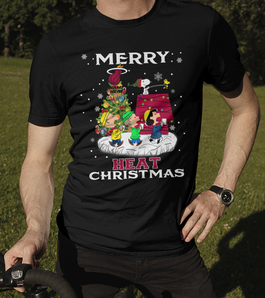 Merry Miami Heat Christmas Snoopy Peanuts Festive T-Shirt