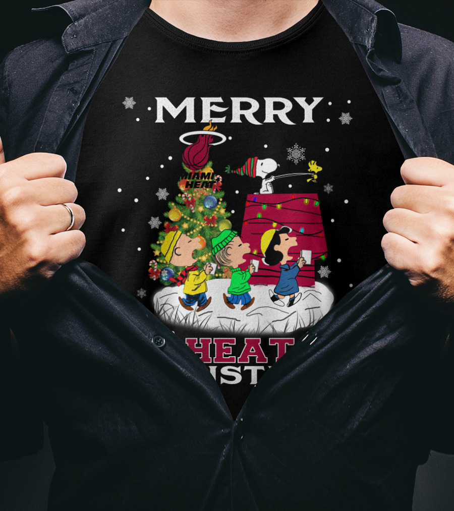 Merry Miami Heat Christmas Snoopy Peanuts Festive T-Shirt
