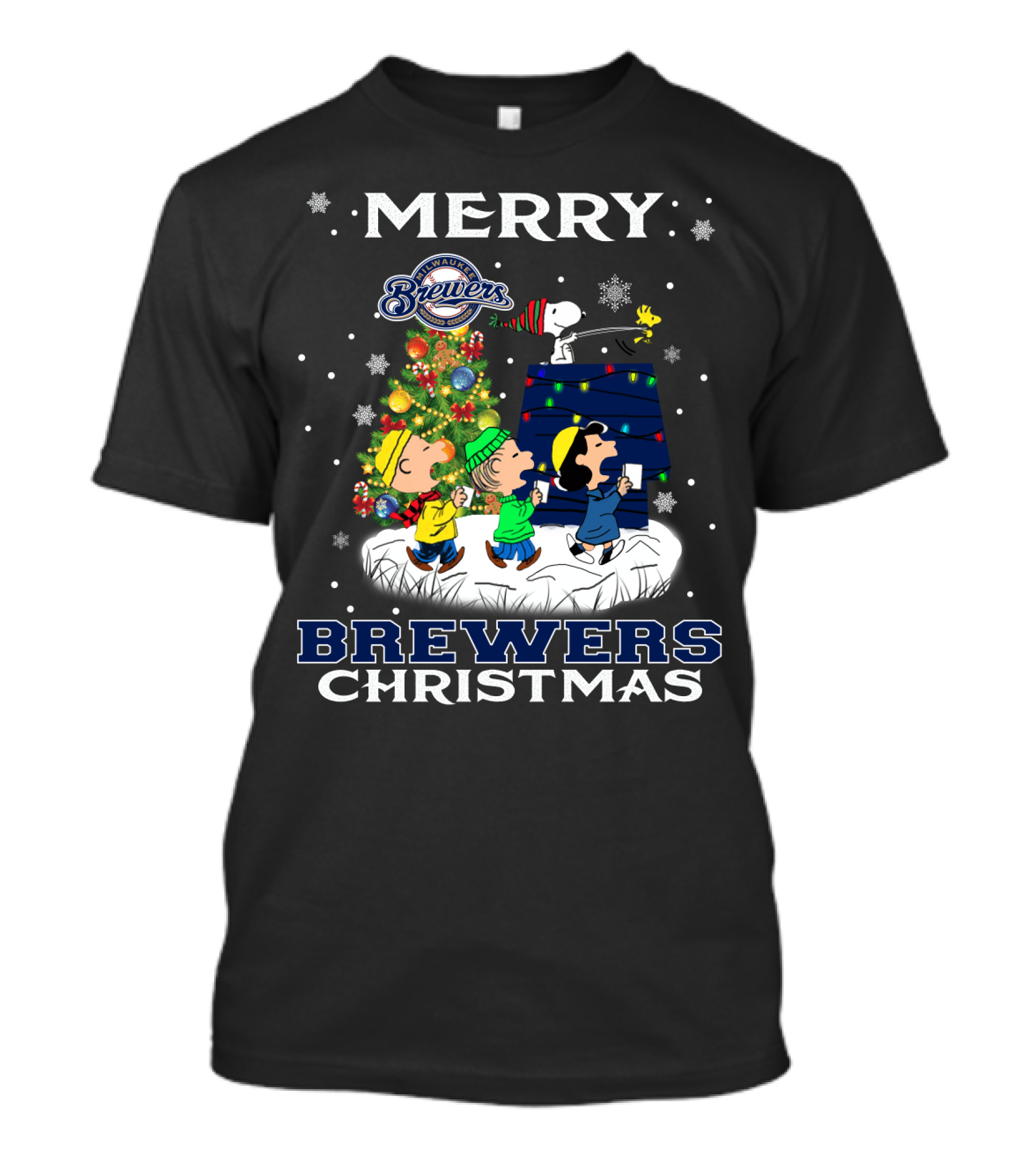 Merry Brewers Christmas With Snoopy And Peanuts Characters For Milwaukee Fans T-Shirt