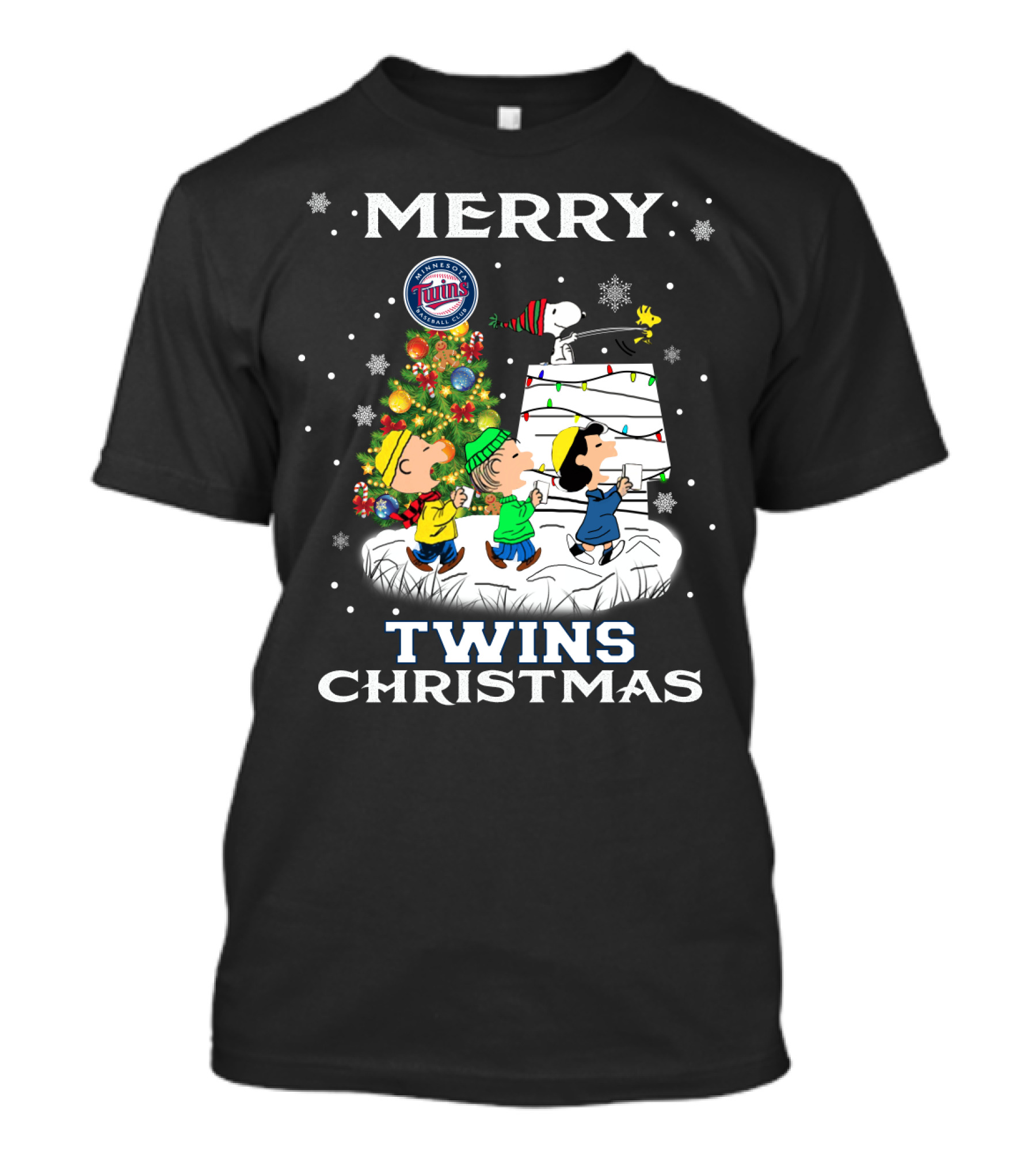 Merry Minnesota Twins Christmas With Snoopy And Peanuts Characters T-Shirt