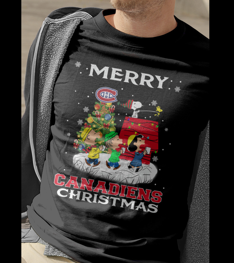 Merry Montreal Canadiens Christmas With Snoopy And Peanuts Characters T-Shirt