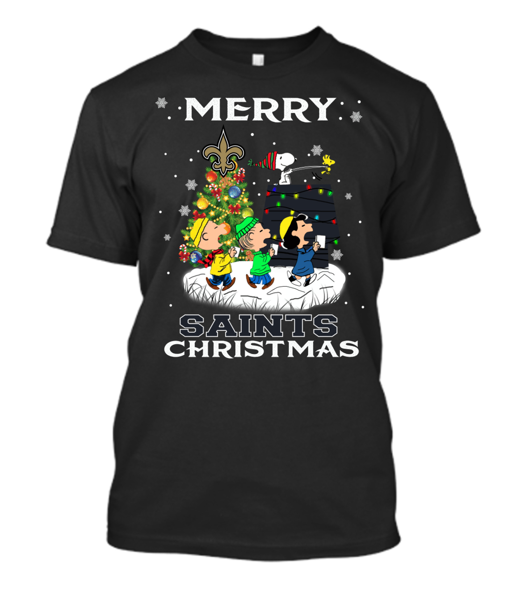 Merry New Orleans Saints Christmas Snoopy And Peanuts Holiday Celebrations T-Shirt