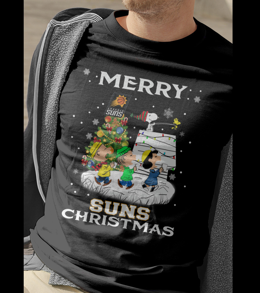 Merry Phoenix Suns Christmas Snoopy Peanuts Winter Scene T-Shirt