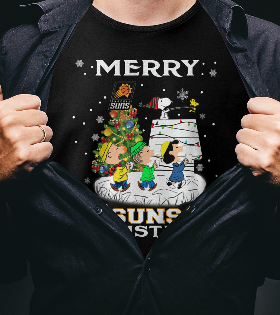 Merry Phoenix Suns Christmas Snoopy Peanuts Winter Scene T-Shirt