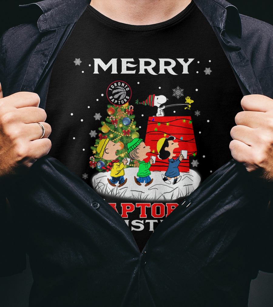 Merry Toronto Raptors Christmas Snoopy Woodstock Charlie Brown Lucy Linus T-Shirt