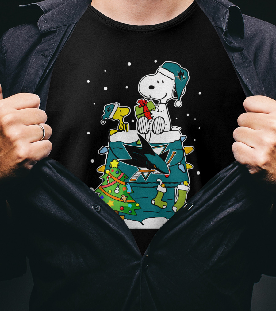 Snoopy And Woodstock Christmas With San Jose Sharks Hockey Spirit T-Shirt