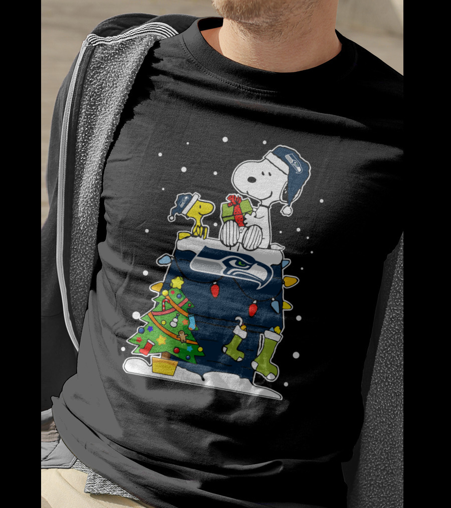 Seattle Seahawks Christmas Snoopy And Woodstock Holiday Cheer T-Shirt