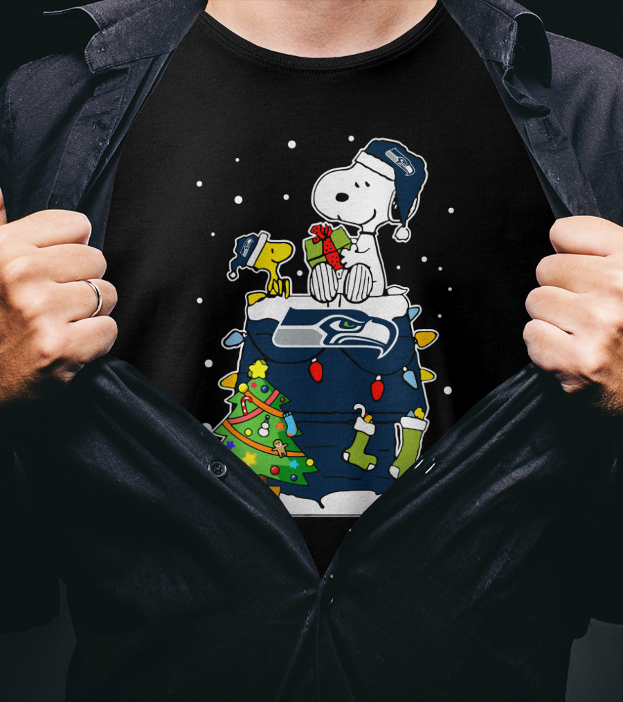 Seattle Seahawks Christmas Snoopy And Woodstock Holiday Cheer T-Shirt