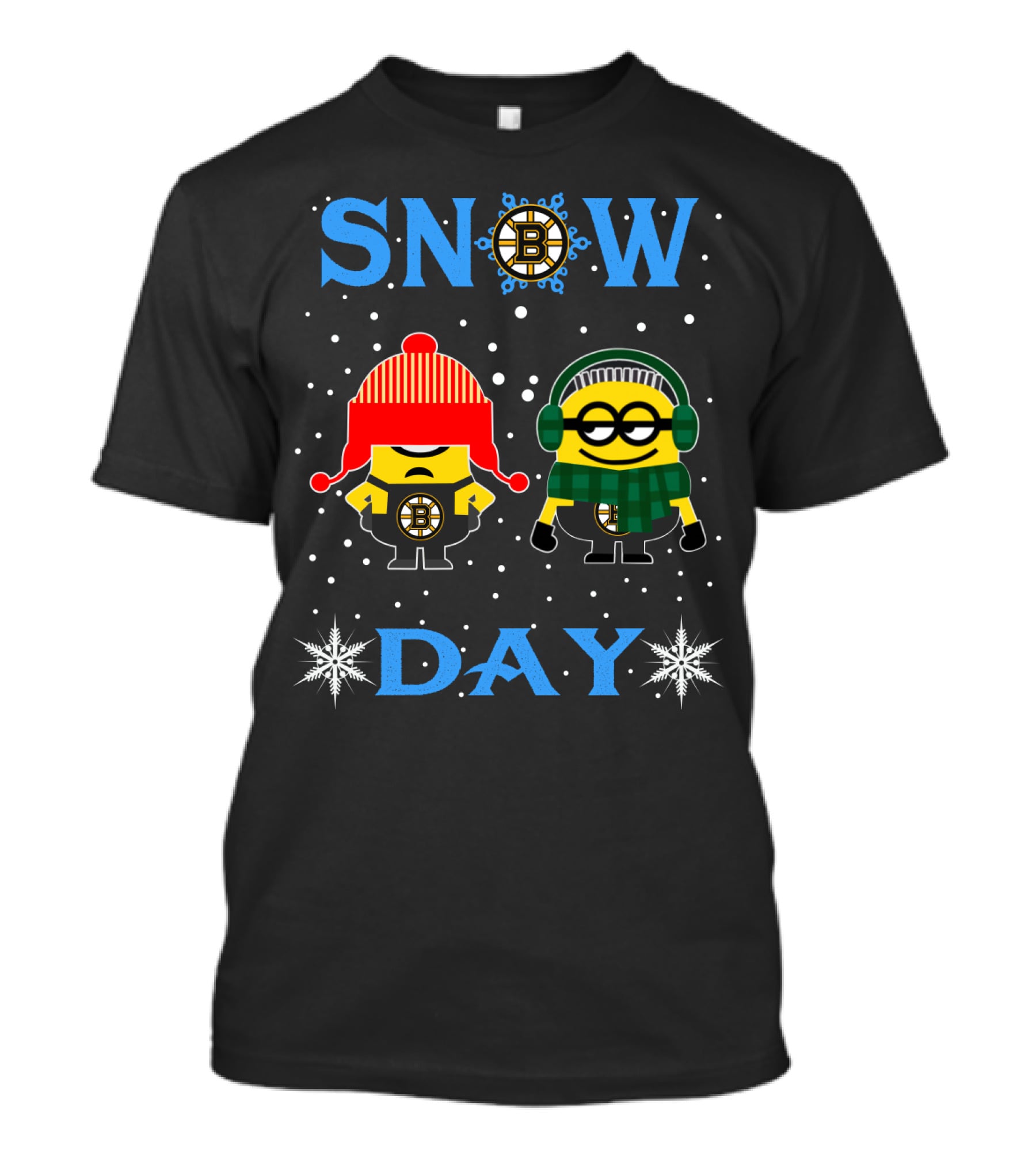 Boston Bruins And Minion Fans Snow Day Winter Fun T-Shirt