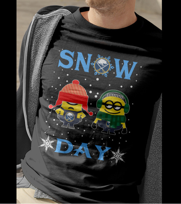 Buffalo Sabres Snow Day Featuring Minion Characters In Winter Gear T-Shirt