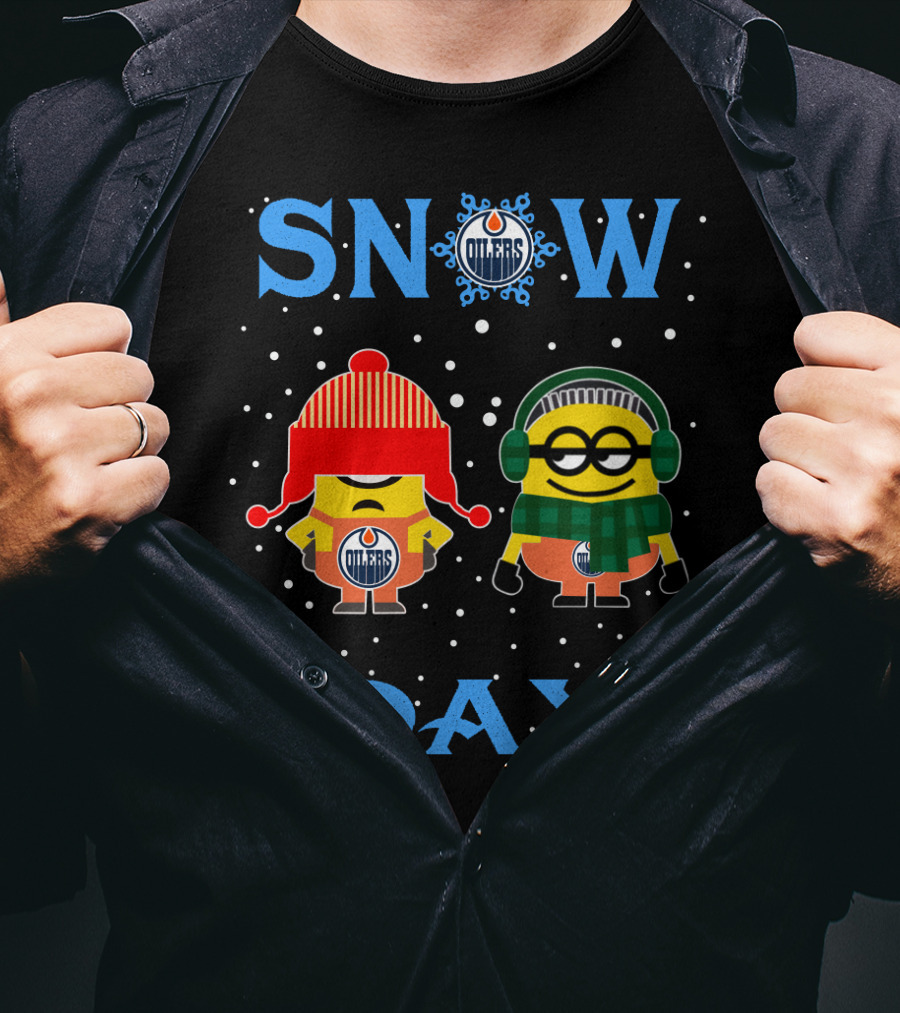 Snow Day With Edmonton Oilers Minion Characters T-Shirt