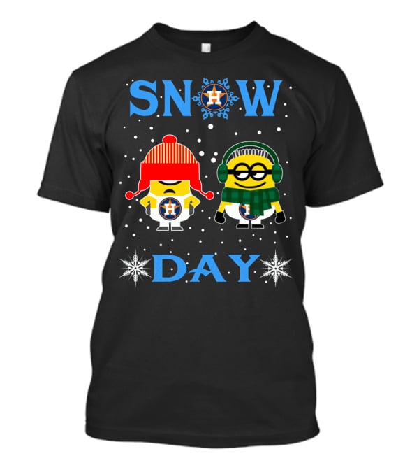 Snow Day Minions With Houston Astros Logo Winter T-Shirt