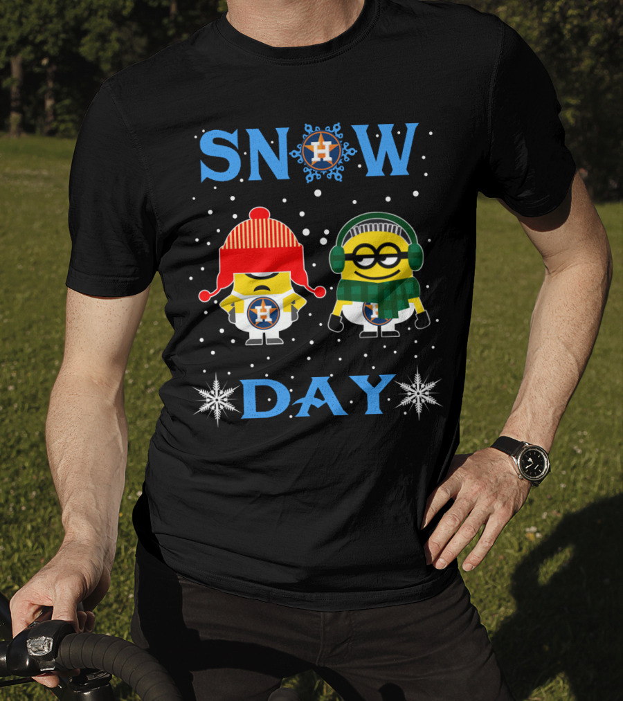 Snow Day Minions With Houston Astros Logo Winter T-Shirt
