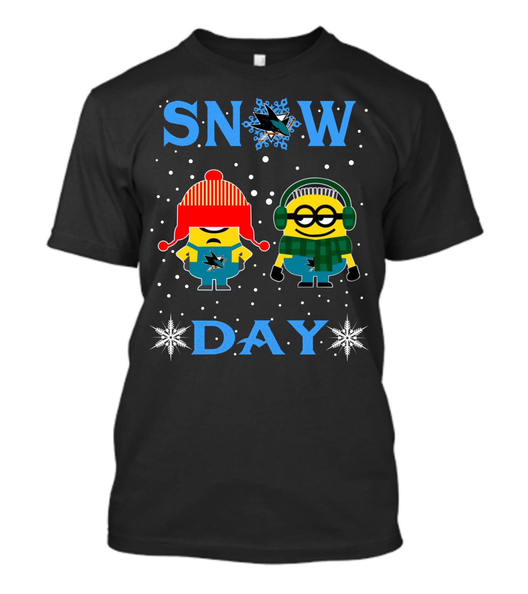 San Jose Sharks Snow Day Featuring Playful Minion Fans T-Shirt