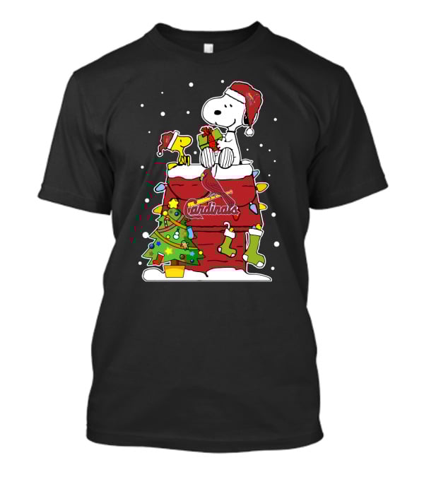 St. Louis Cardinals Snoopy Christmas Celebration With Woodstock And Festive Tree T-Shirt