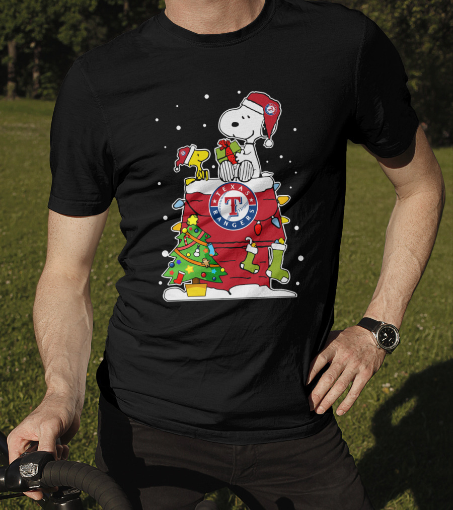 Texas Rangers Snoopy Woodstock Christmas T-Shirt