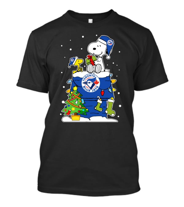 Toronto Blue Jays Snoopy Christmas Tree Gift Scene T-Shirt