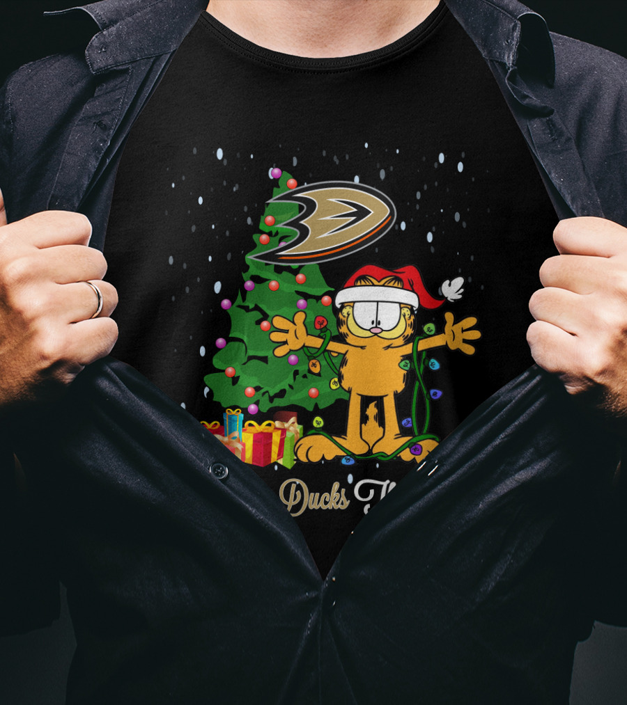 Xmas Garfield Cat Anaheim Ducks Logo Festive Tree I Love Ducks This Big T-Shirt
