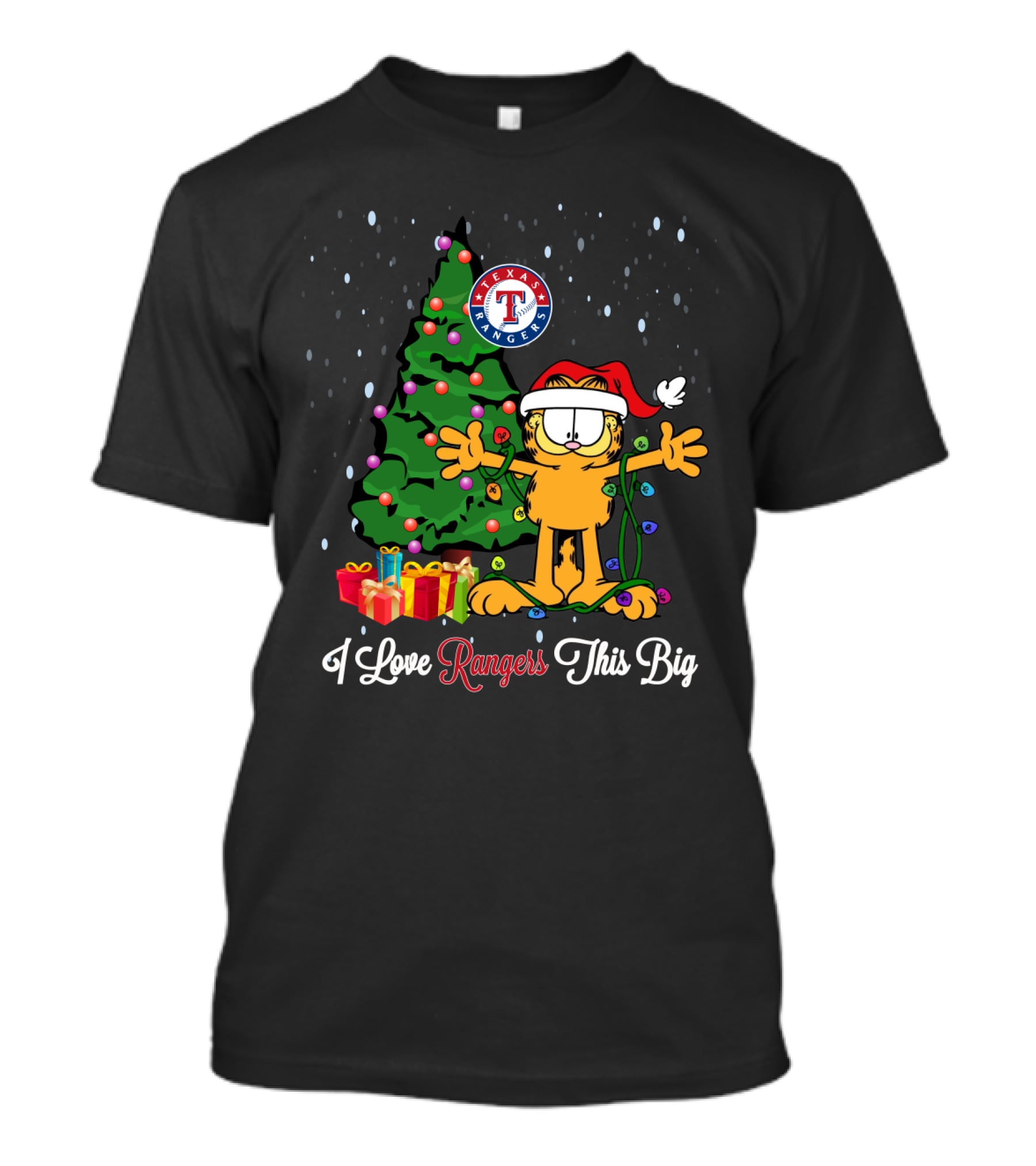 I Love Rangers This Big Texas Rangers Garfield Christmas Tree Presents T-Shirt