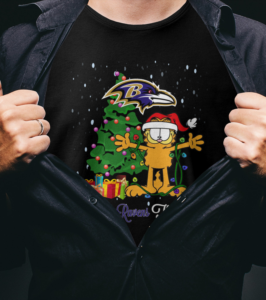 I Love Ravens This Big Garfield Xmas Under Baltimore Ravens T-Shirt