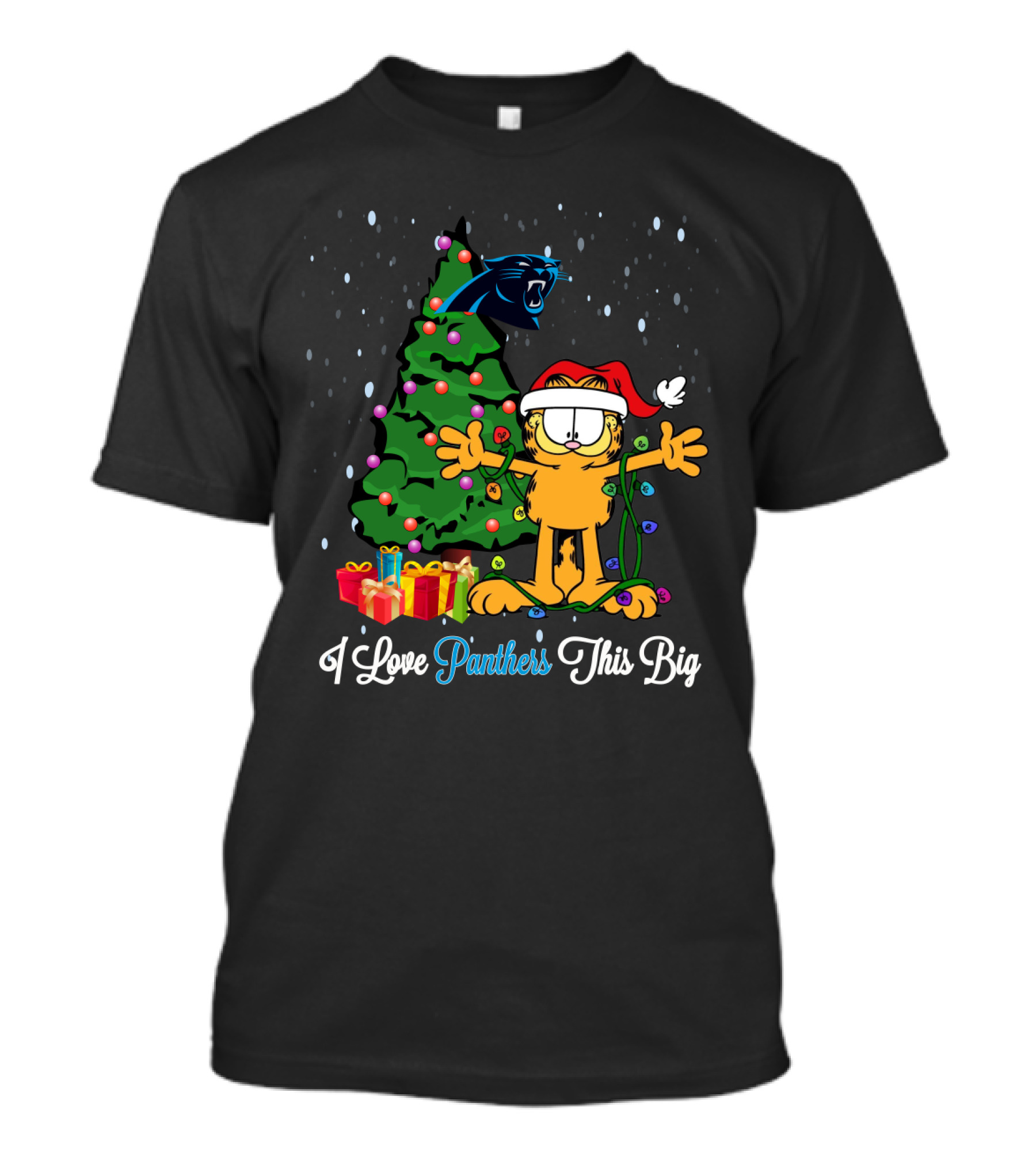 I Love Panthers This Big Christmas Garfield Cat Carolina Panthers T-Shirt