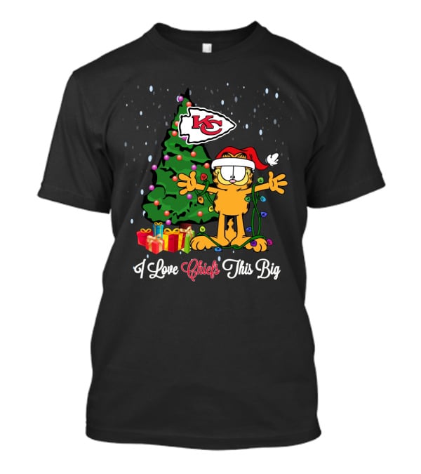 I Love Chiefs This Big Xmas Garfield Cat Kansas City Chiefs Christmas Tree T-Shirt