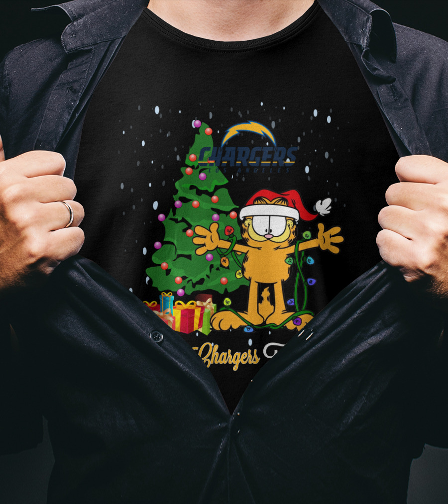 I Love Chargers This Big Garfield Xmas Tree T-Shirt