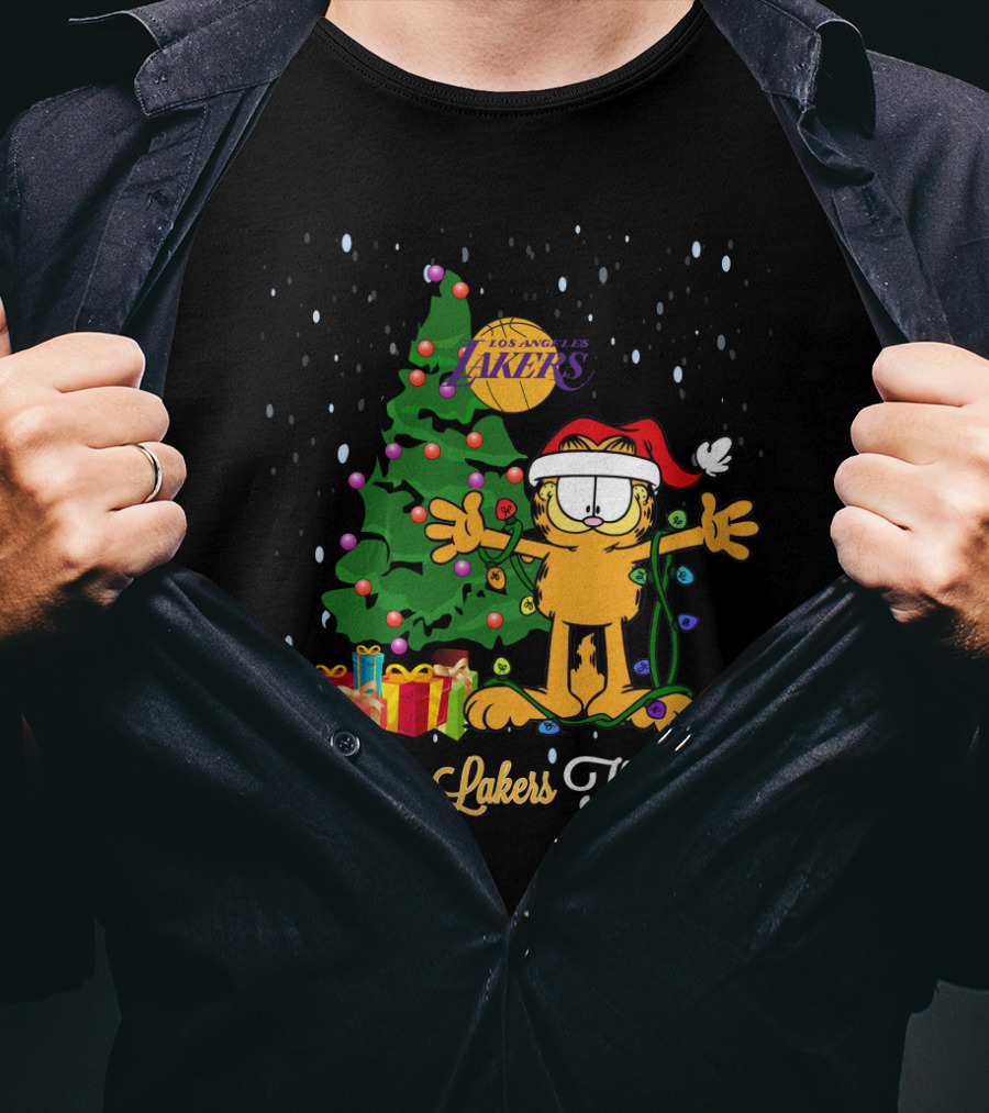 I Love Lakers This Big Xmas For Garfield Cat Los Angeles Lakers T-Shirt