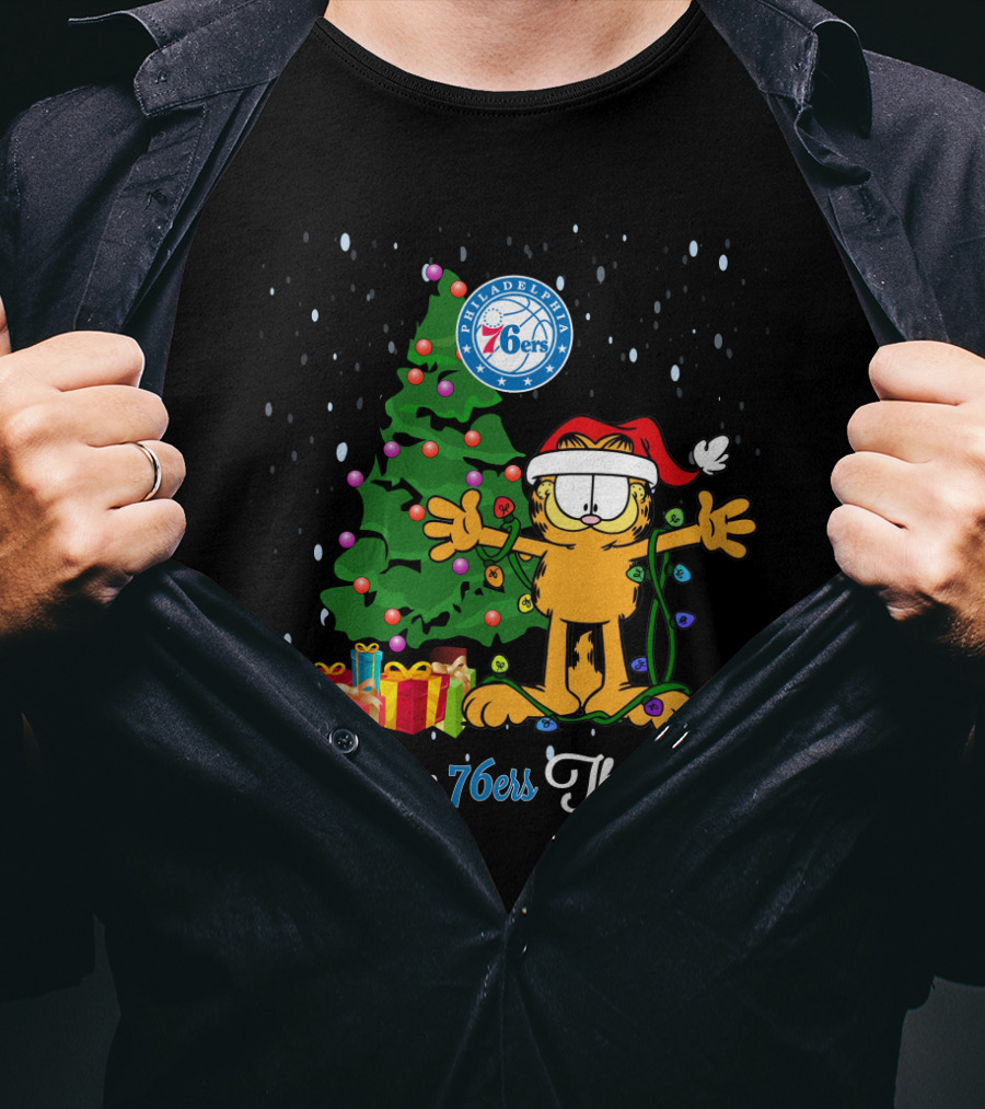 Garfield Xmas I Love 76ers This Big Philadelphia 76ers Logo Christmas Tree T-Shirt