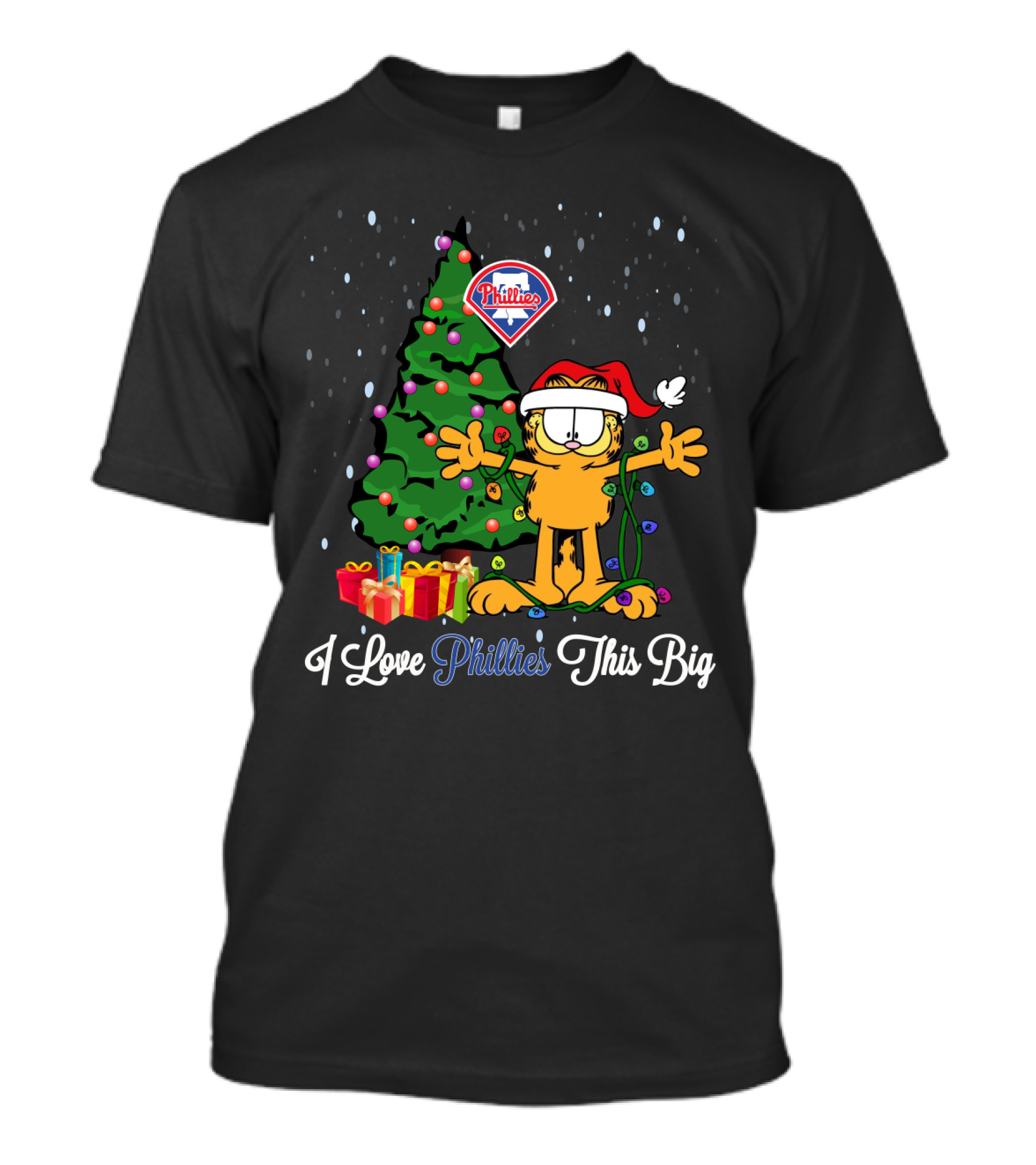 Garfield Christmas Philadelphia Phillies Love With Tree And Gifts T-Shirt