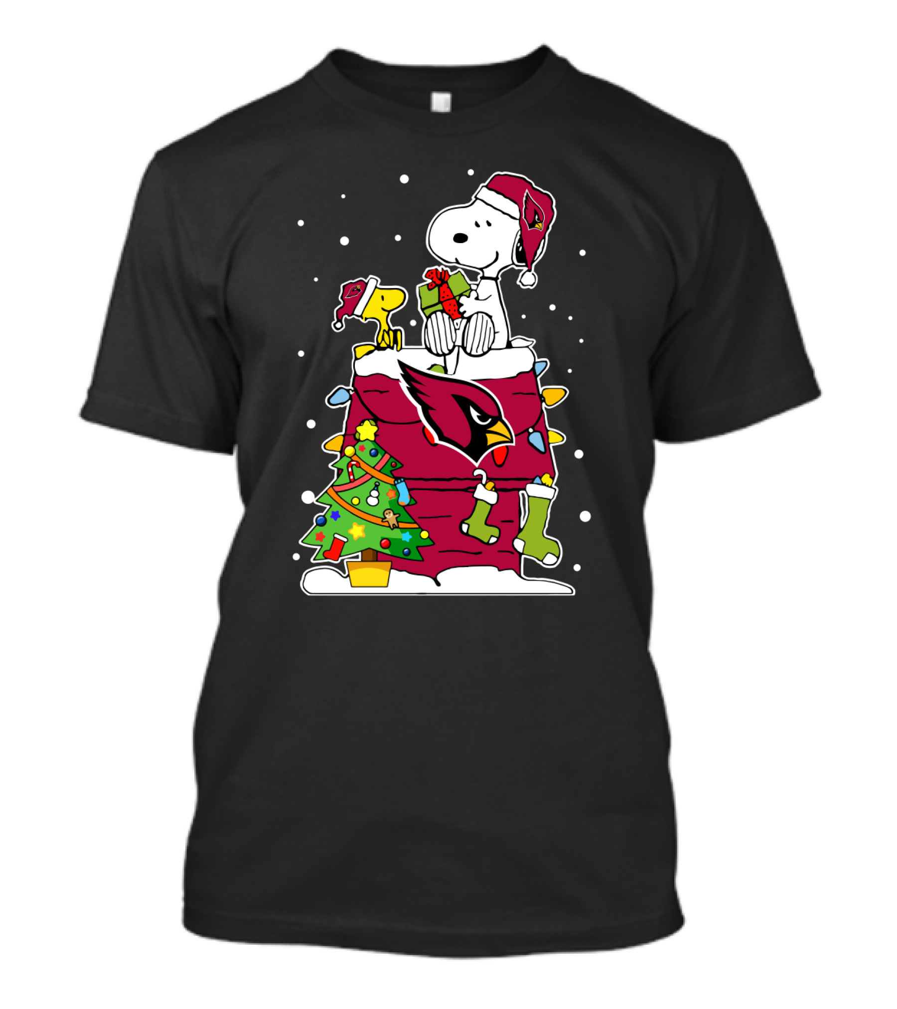 Arizona Cardinals Snoopy Christmas Celebration With Woodstock And Santa Hat T-Shirt