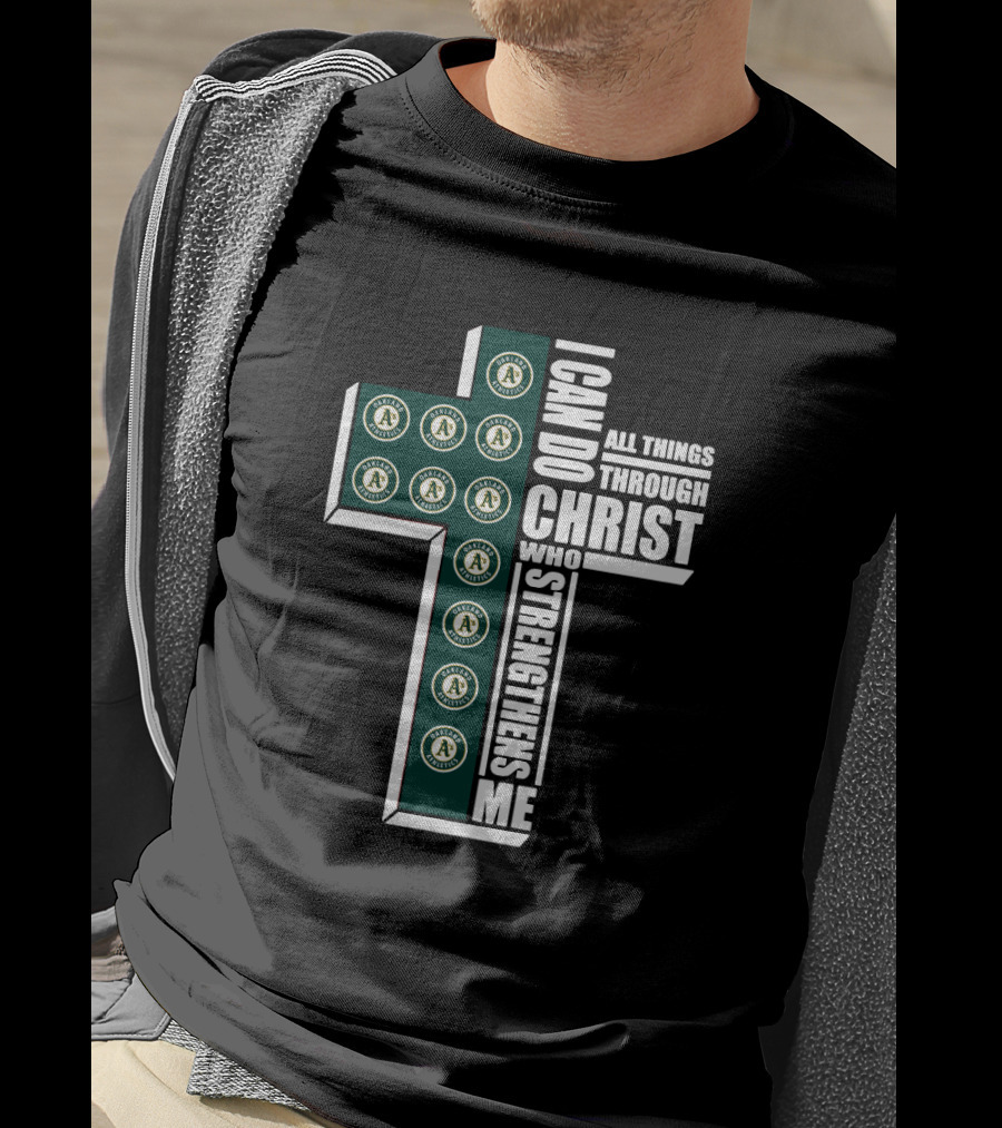 Athletics Logo Cross Design With I Can Do All Things Through Christ Text T-Shirt