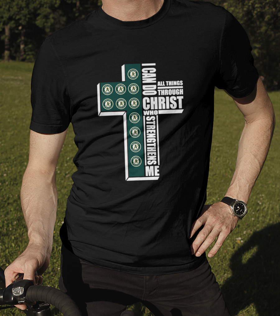 Athletics Logo Cross Design With I Can Do All Things Through Christ Text T-Shirt