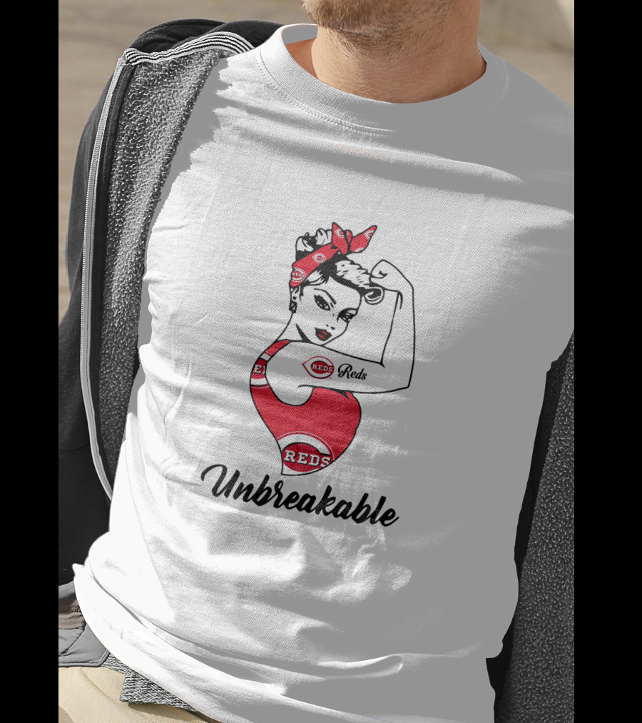 Unbreakable Cincinnati Reds Strong Girl Rosie The Riveter T-Shirt