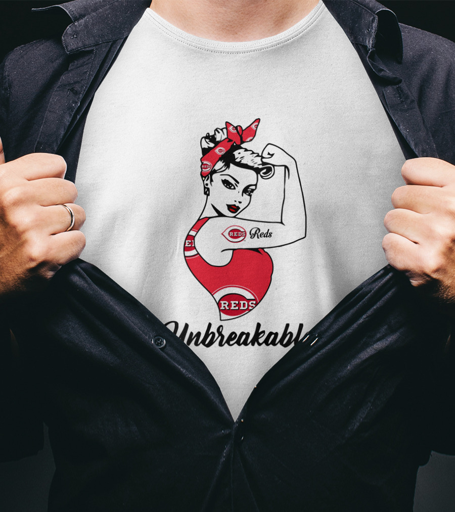Unbreakable Cincinnati Reds Strong Girl Rosie The Riveter T-Shirt