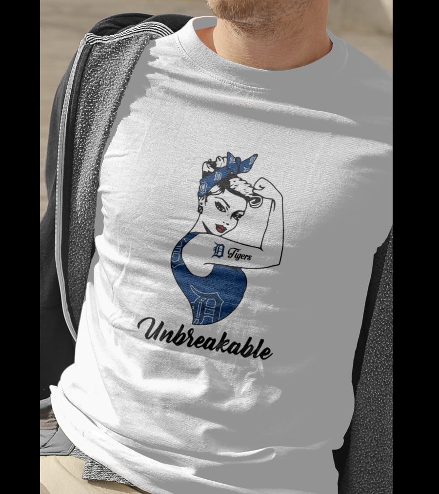 Unbreakable Detroit Tigers Strong Girl With Tattoo And Bandana T-Shirt
